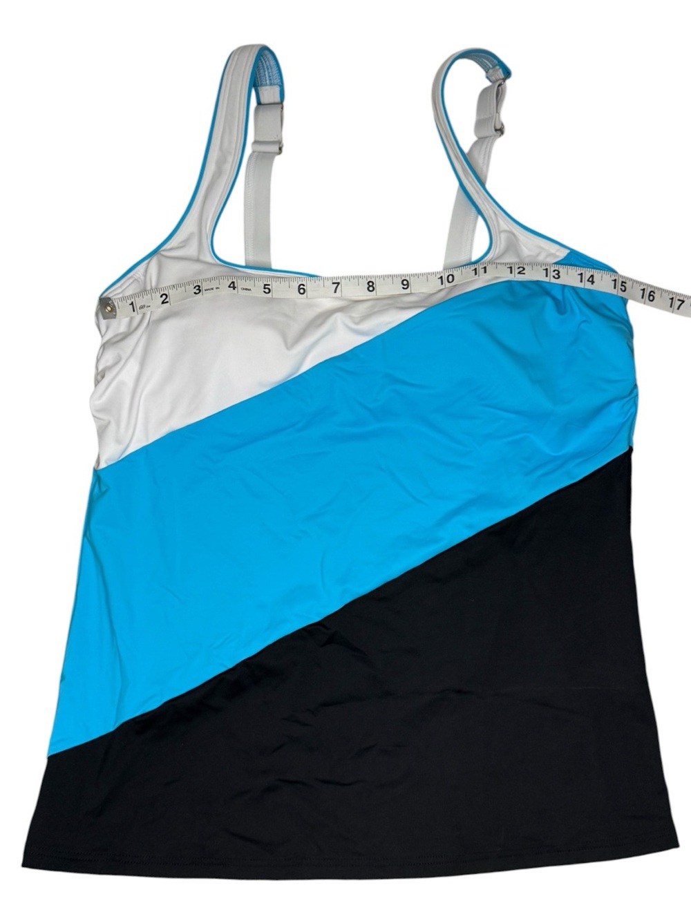 Lands End Square Neck Underwire Tankini Blue Black White Adjustable Straps Sz 10 - Picture 9 of 11